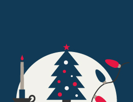  A Christmas tree, a candle, and a string of lights