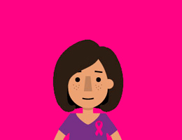  A woman with a breast cancer awareness ribbon on her shirt